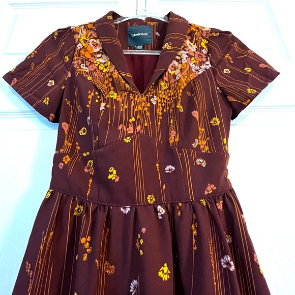 Modcloth Lively Identity Burgundy Floral Short Sleeve Dress sz XXS - Picture 11 of 14
